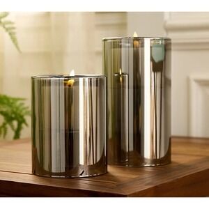 Lightscapes Set of 2 Double Wall Smoke Glass LED Flameless‎ Candle Holders
